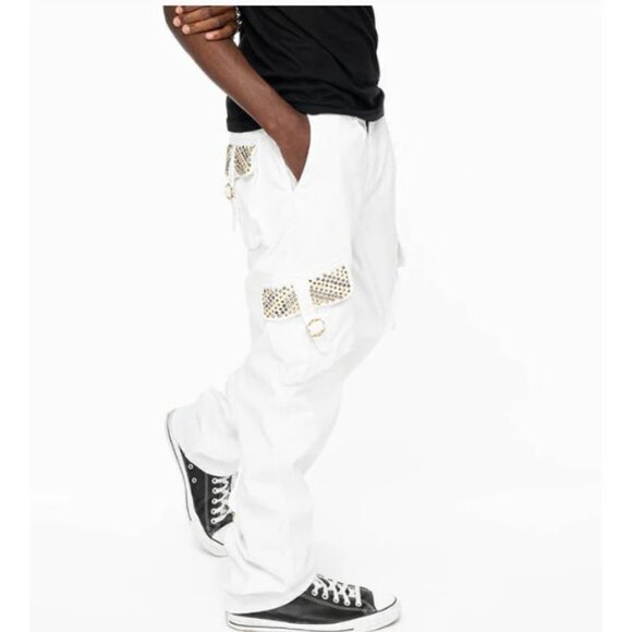 ROBINS military cargo pant sz 38 white w black diamond aurum crystals NWOT $349 - Picture 9 of 9